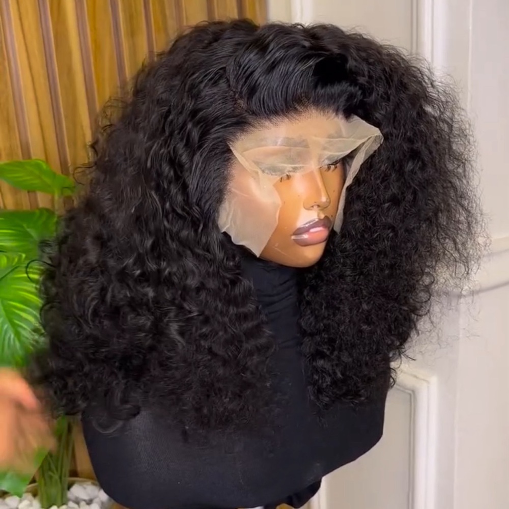 Luxury raw curly  human hair frontal wig